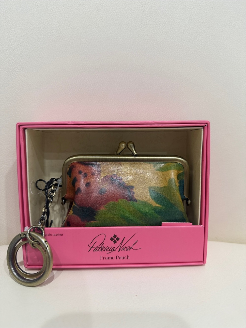 Patricia Nash Leather Watercolor Butterfly Coin Purse Keyring Multicolor in Box